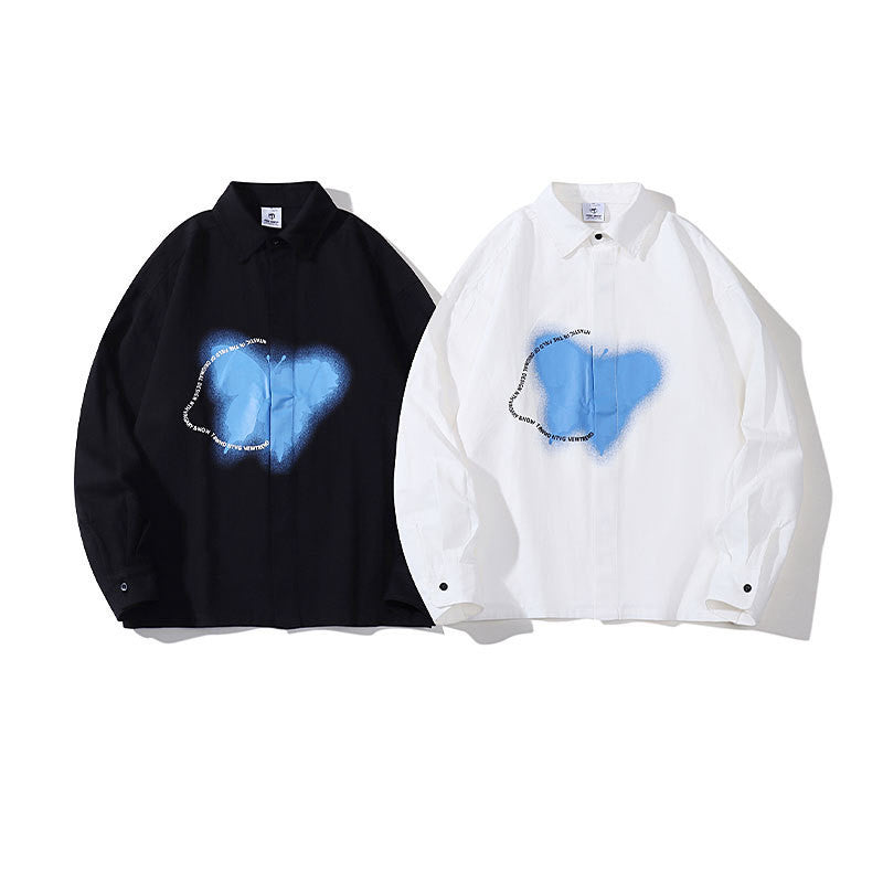 Japanese Harajuku Style Butterfly Graffiti Print Long Sleeve Shirt Women