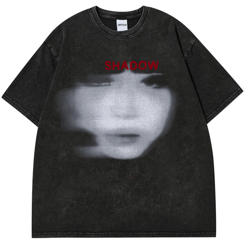 Men's Washed Black T-shirt Streetwear A Surface