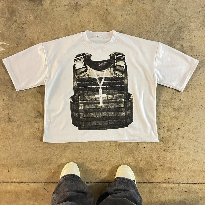 Printed Cotton Short Sleeve Retro Street Style