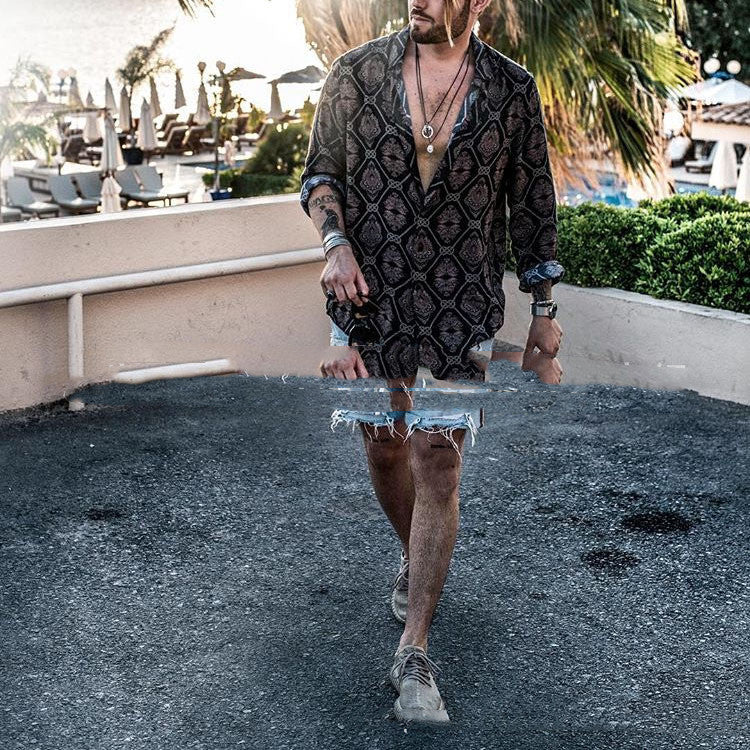 Leopard Print Chain Print Shirt AliExpress Ebay Men's Beach Shirt