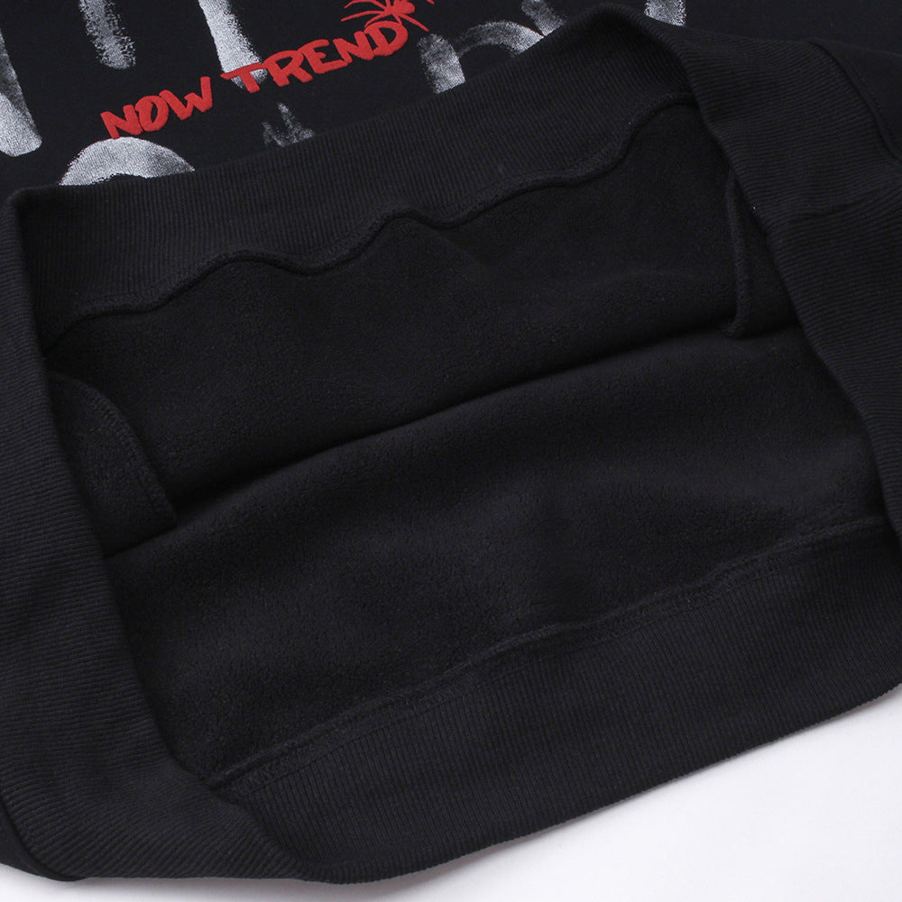 Dark High Street Graffiti Printing Brushed Hoody