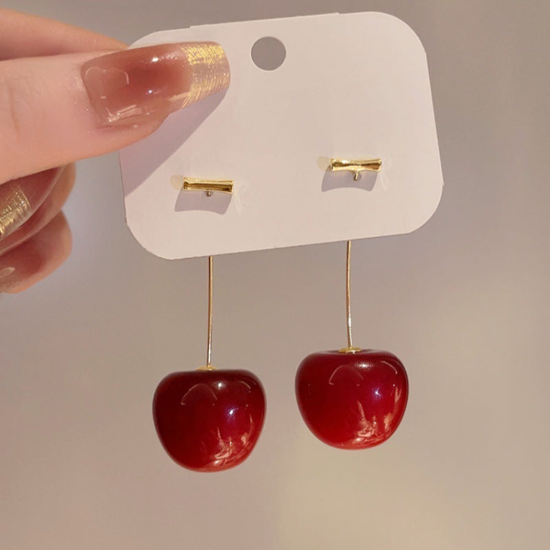 Red Cherry Earrings Long Cherry Earrings