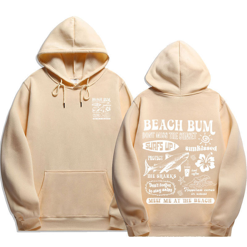 Printed Cuff Thread Hoodie Sweater Top