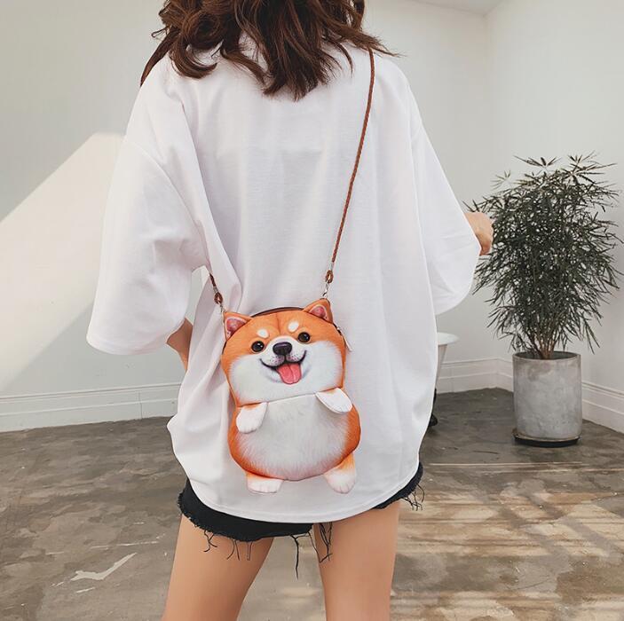 Cute cartoon 3D printing animal dog chain bag