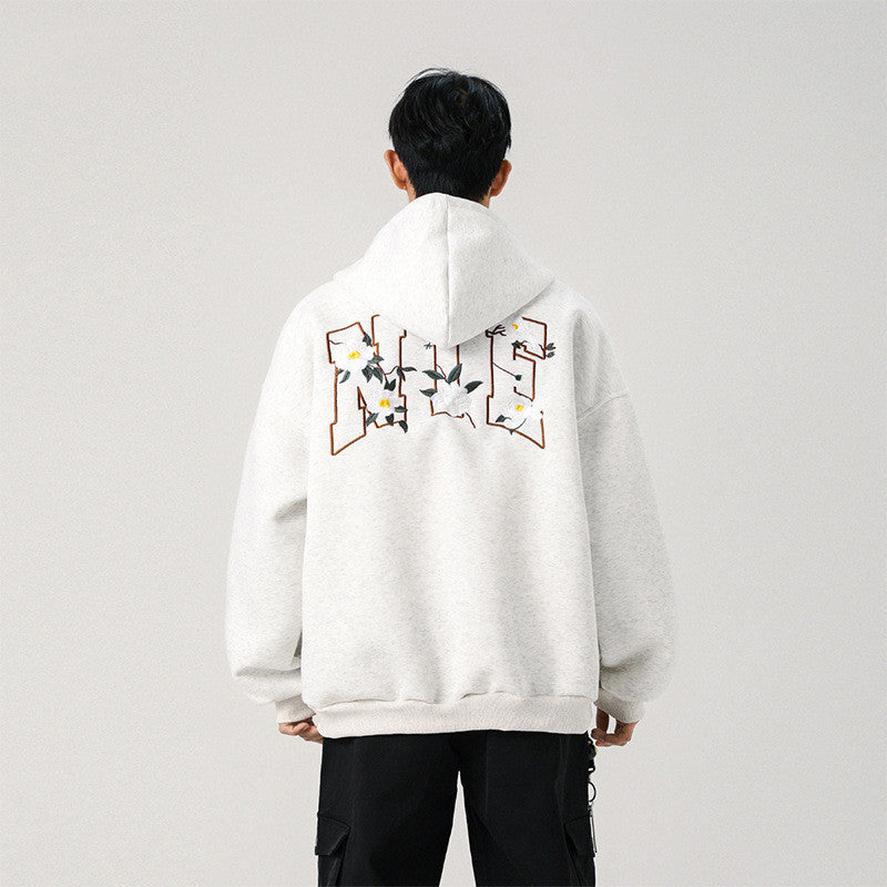 Embroidery Cardigan Hooded Sweatshirt Men's Coat