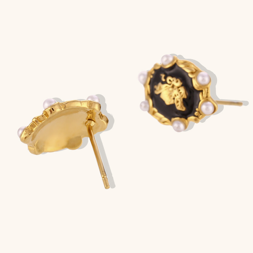 Special Interest Light Luxury Earrings Jewelry Vintage Pearl Portrait Dripping Stud Earrings