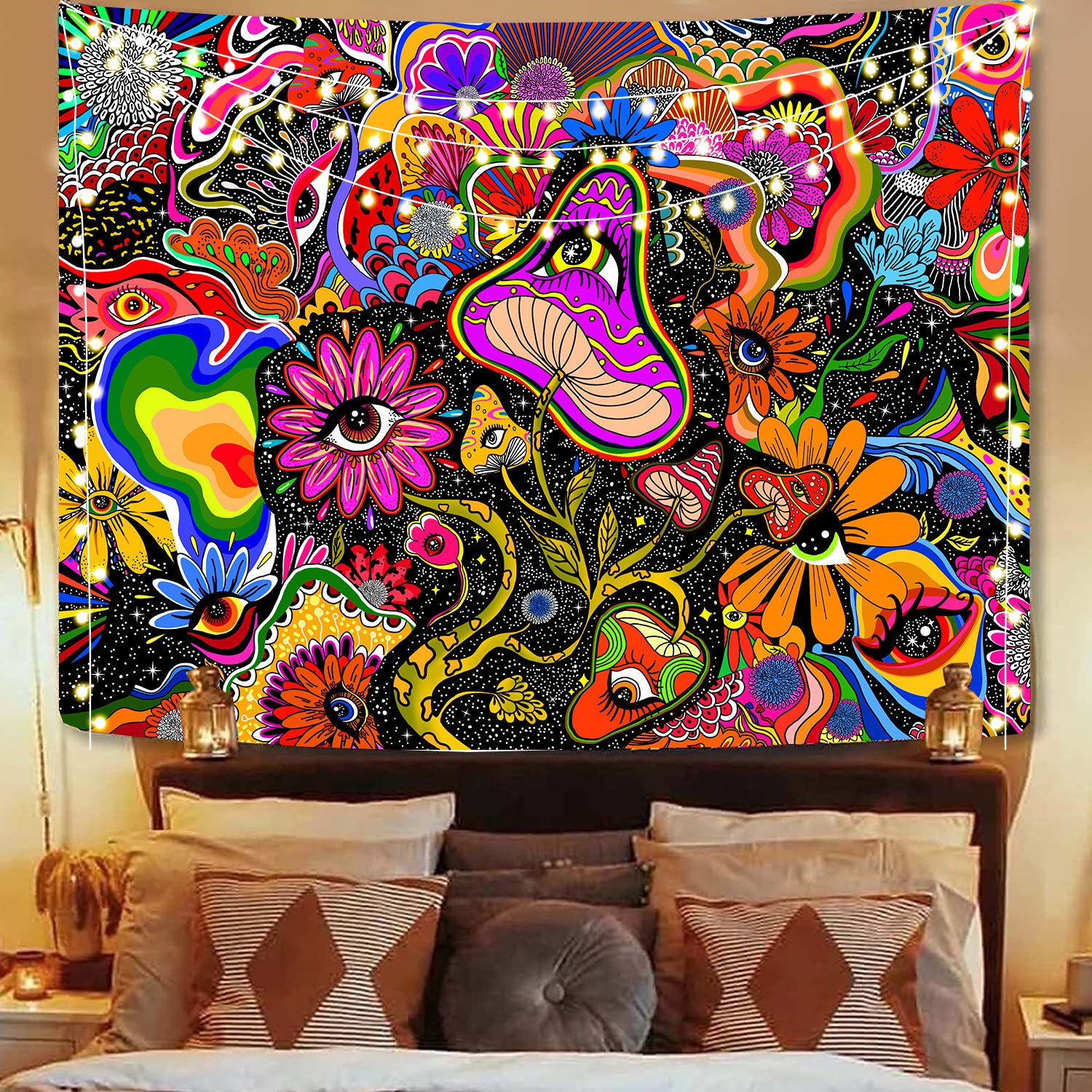 Psychedelic Mushroom Print Hip Hop Tapestry