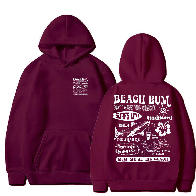 Printed Cuff Thread Hoodie Sweater Top