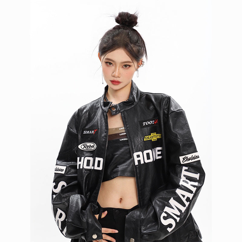 Women's Loose Letter Racing Motorcycle Jacket