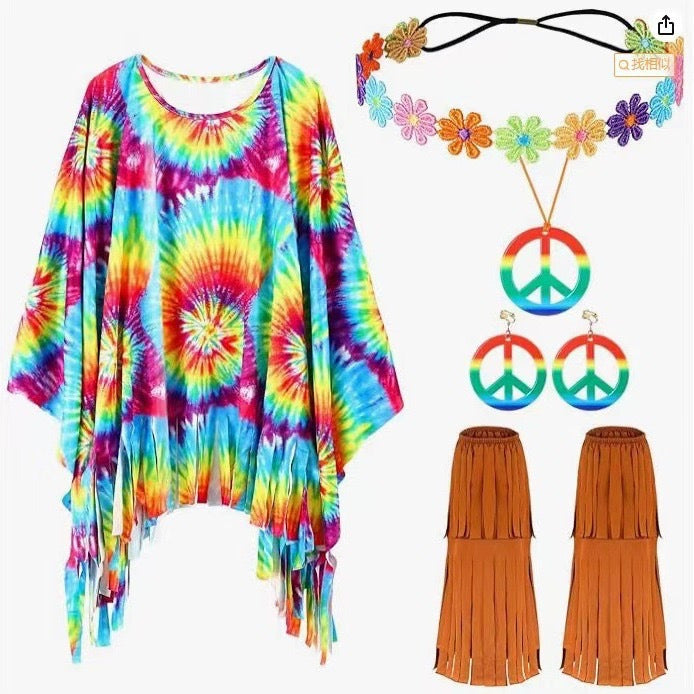 Tie Dye Cloak Costume Halloween Party Clothing Suit