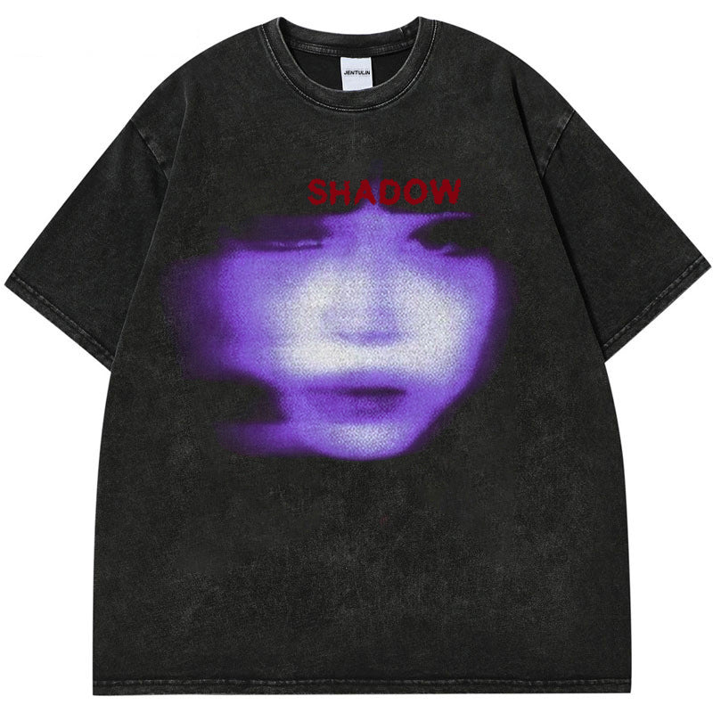 Men's Washed Black T-shirt Streetwear A Surface
