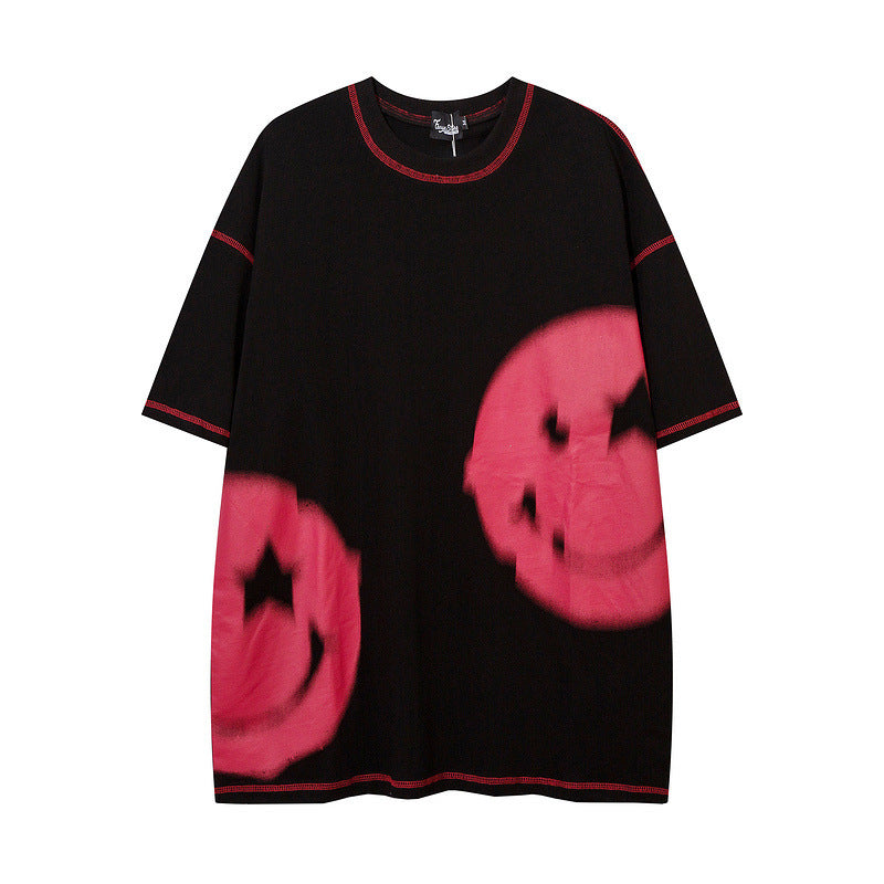 Skull Graffiti Dark Street Loose Brown Print Short Sleeve