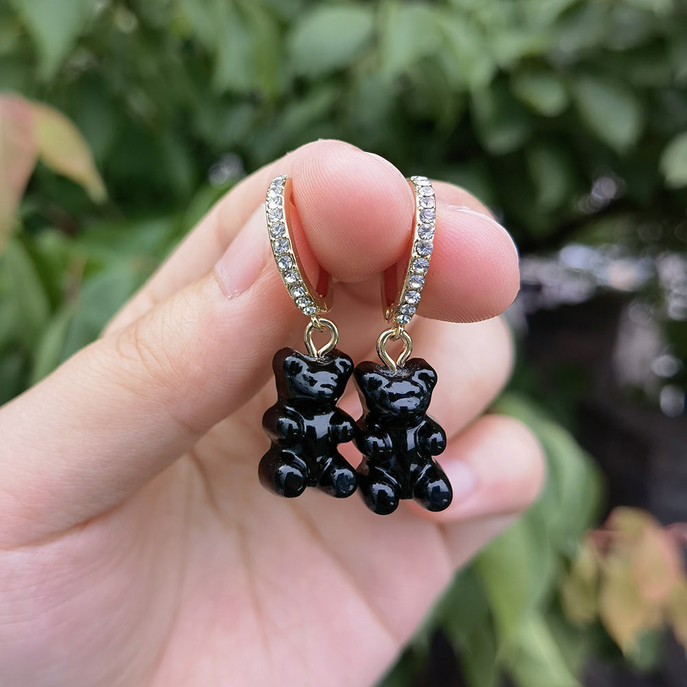 Creative Candy Color Cute Bear Gummy Earrings Personality Resin Bear Pendant Earrings