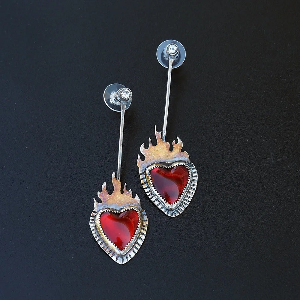 Love Female Stud Earrings Temperament Long And Simple Heart Shaped Earrings