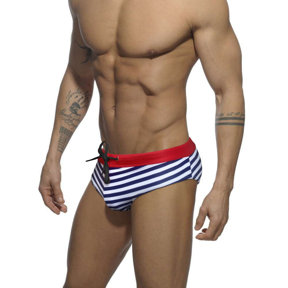 Nylon Men's Low Waist Triangle Stripe Swim Shorts