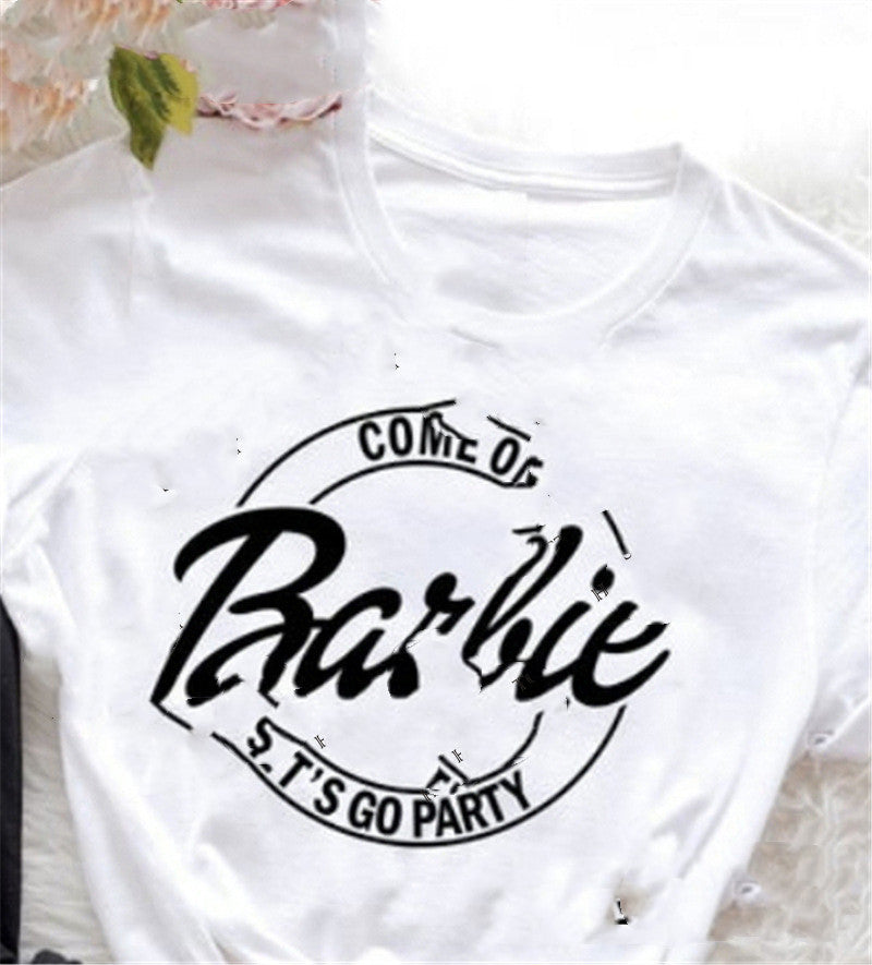 English Print Loose Round Neck Short Sleeve Tee