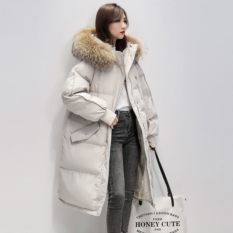 Padded jacket women's medium and long section new winter down padded jacket Korean version loose coat large size thick padded jacket trendy