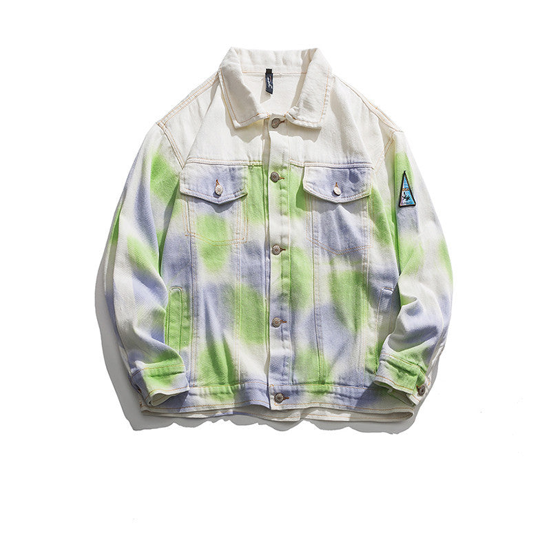 Tie-dye Splash-ink Lapel Jacket Loose College Style Couple All-match Blouse Short Jacket