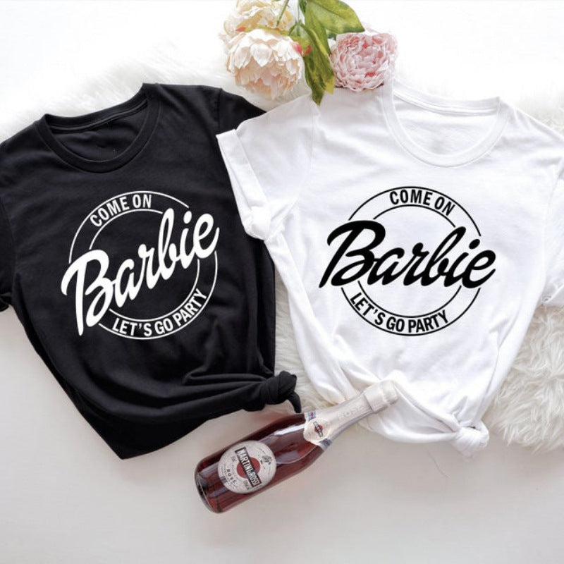 English Print Loose Round Neck Short Sleeve Tee