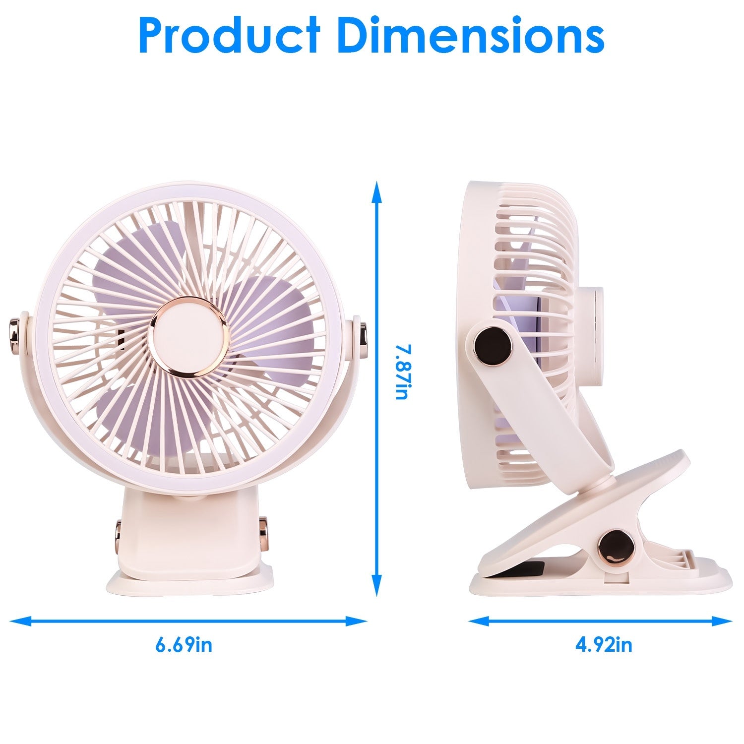3 Color Options -- 1Pc Portable Quiet Clip On Fan With 5 Speeds 3 Brightness 720 Degree Fully Adjustable Angle Type-C Rechargeable Clip Desk Wall Mounted Fan For Camping Office Home Dorm Stroller Car