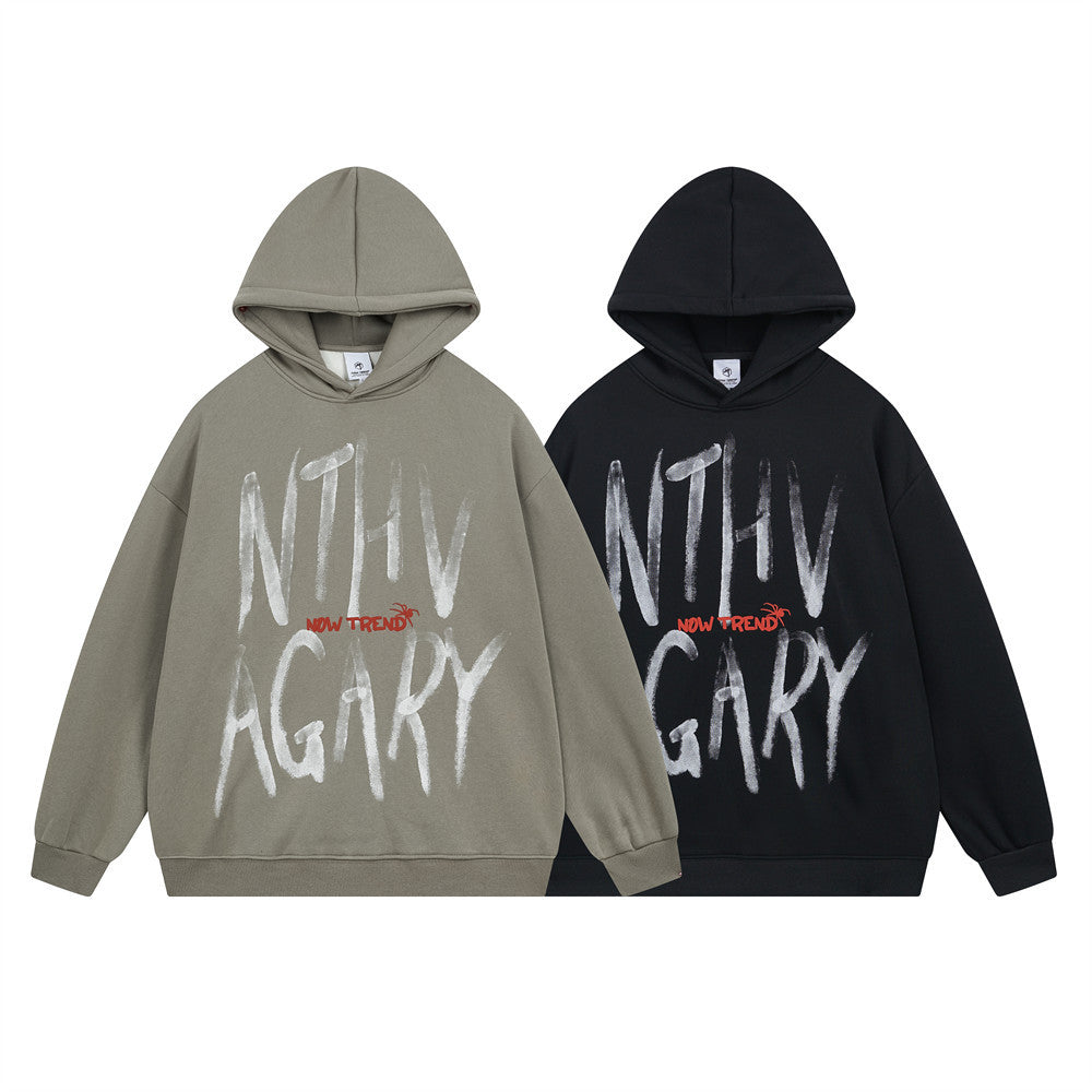 Dark High Street Graffiti Printing Brushed Hoody