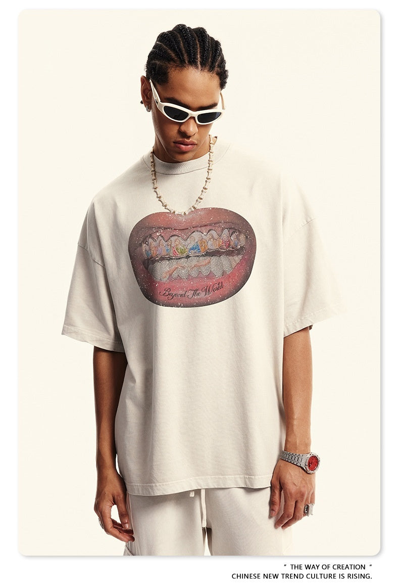 American Retro Graffiti Short Sleeve Men's High Street Printed T-shirt
