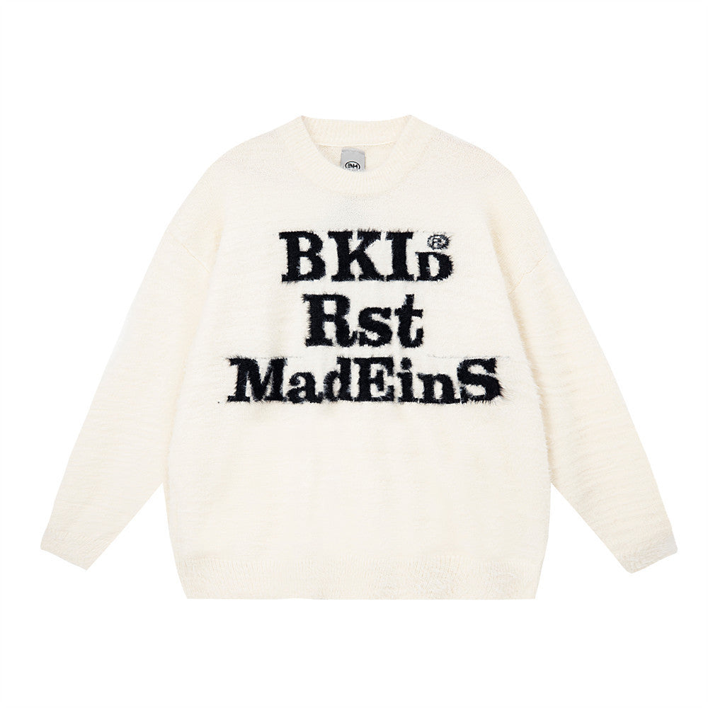 Street Letters Jacquard Round Neck Sweater