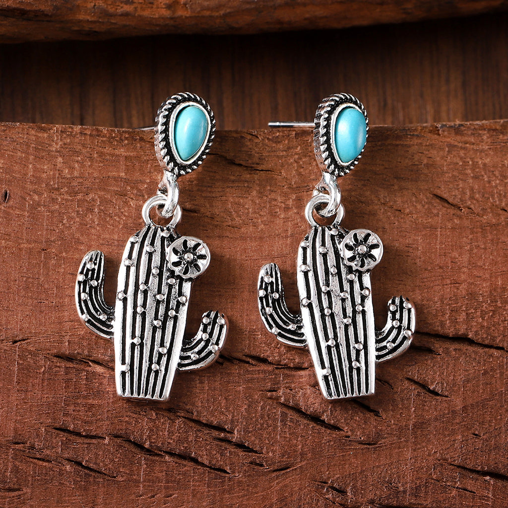 Vintage Vintage Cactus Pendant Earrings Turquoise