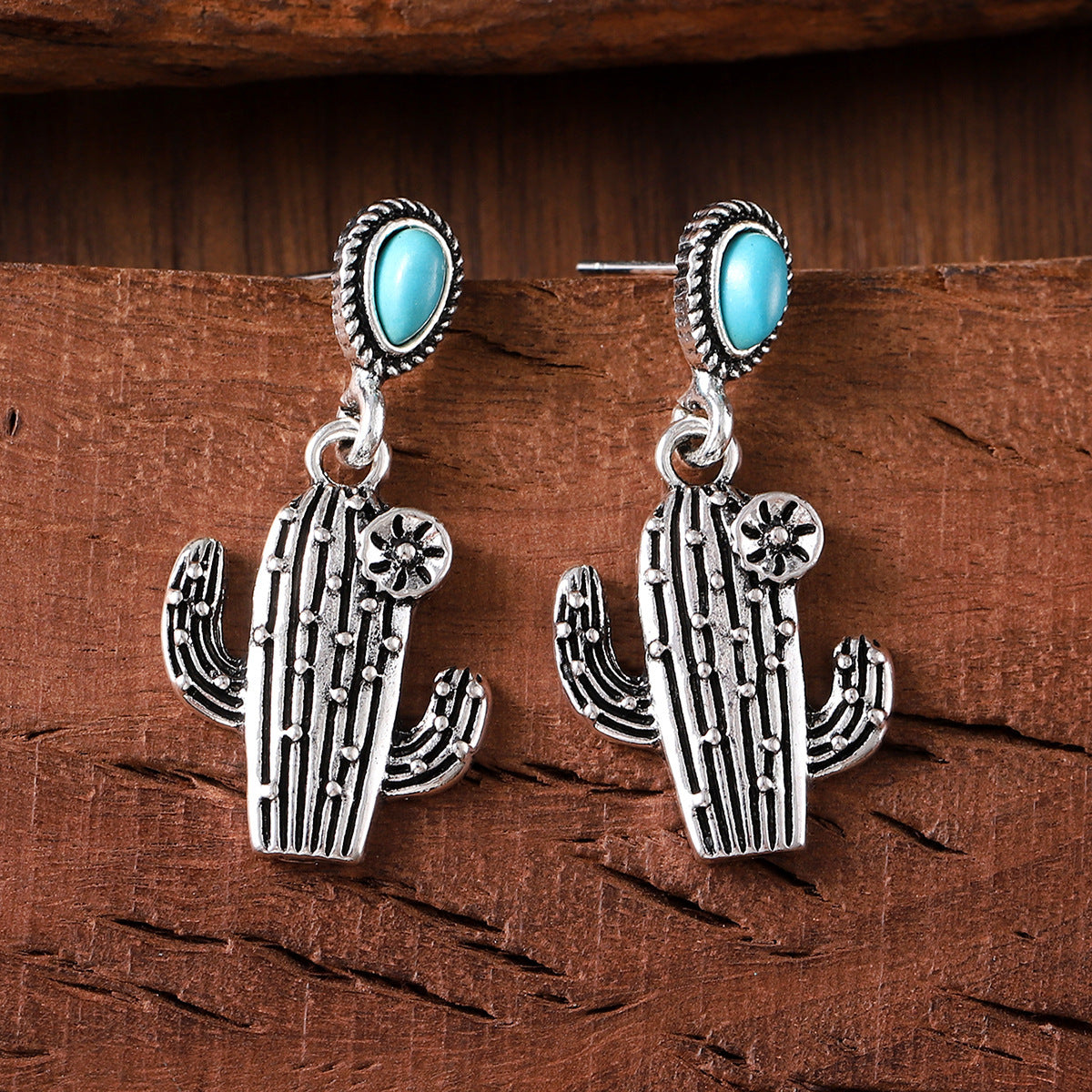 Vintage Vintage Cactus Pendant Earrings Turquoise