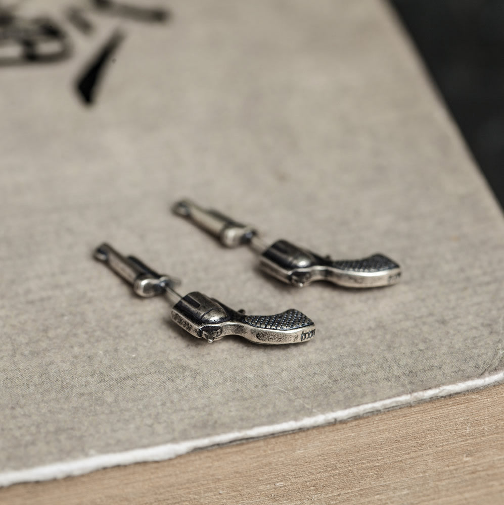 925 Sterling Silver Three-dimensional Miniature Pistol Earrings Jewelry