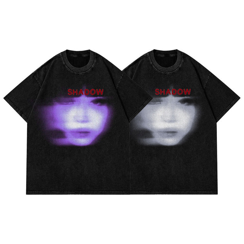 Men's Washed Black T-shirt Streetwear A Surface