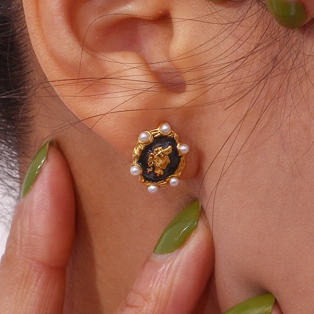 Special Interest Light Luxury Earrings Jewelry Vintage Pearl Portrait Dripping Stud Earrings