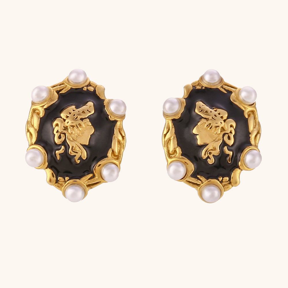 Special Interest Light Luxury Earrings Jewelry Vintage Pearl Portrait Dripping Stud Earrings