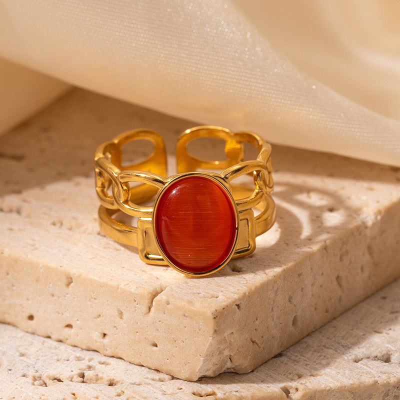 Retro Asymmetric Geometric Stainless Steel Ring
