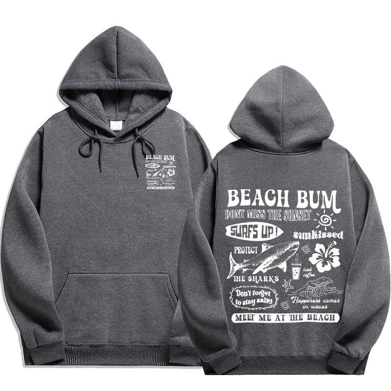 Printed Cuff Thread Hoodie Sweater Top
