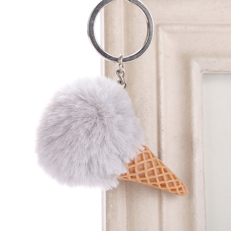 Acrylic Ice Cream Key Chain Ice Cream Fur Ball Key Chain Imitating Fur Ball Donut Car Key Chain Pendant
