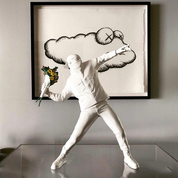 Banksy Throw Flower Boy Sculpture Decoration