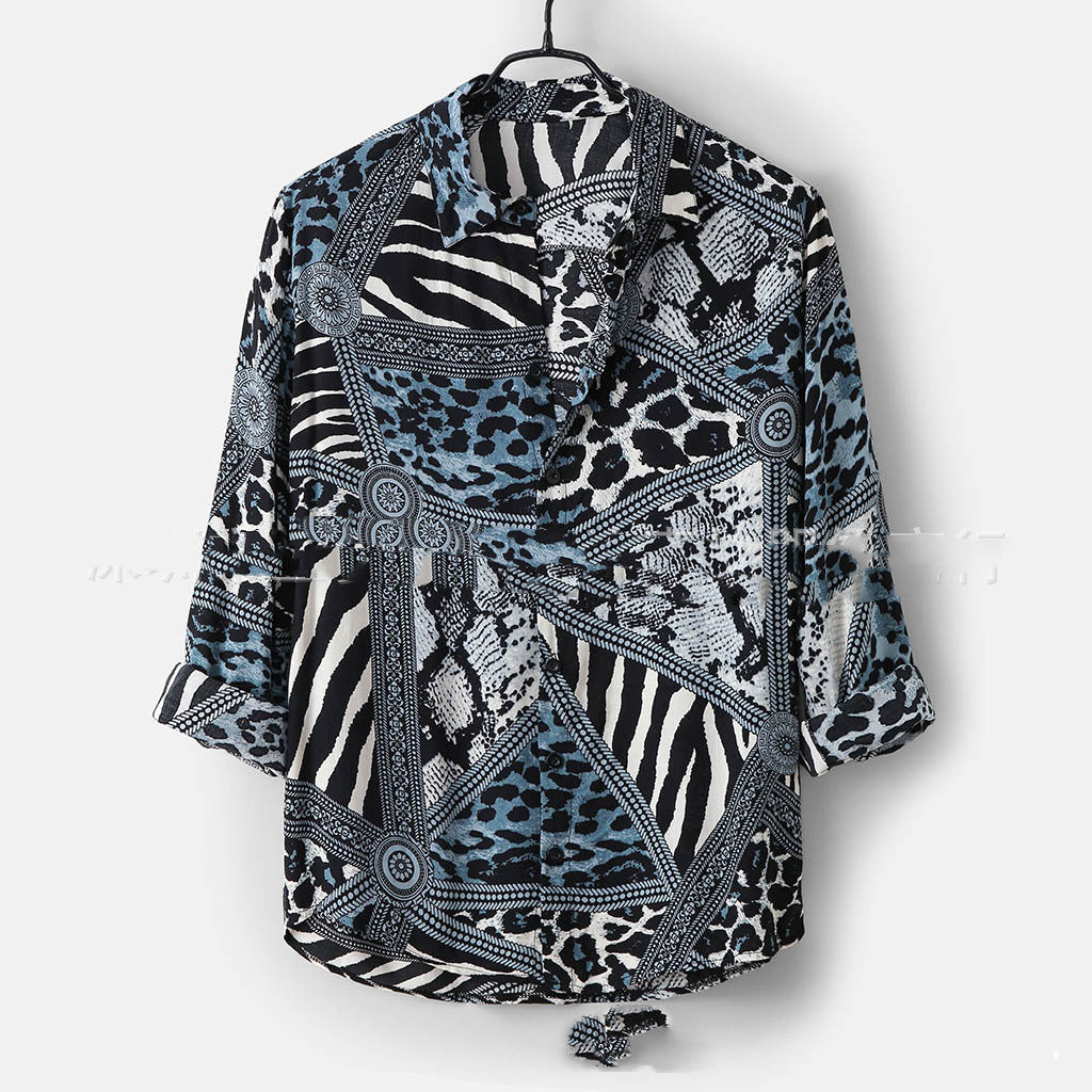 Leopard Print Chain Print Shirt AliExpress Ebay Men's Beach Shirt