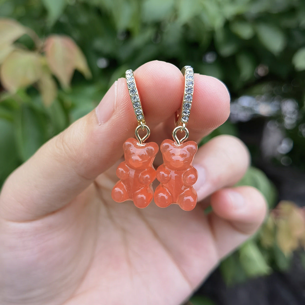 Creative Candy Color Cute Bear Gummy Earrings Personality Resin Bear Pendant Earrings