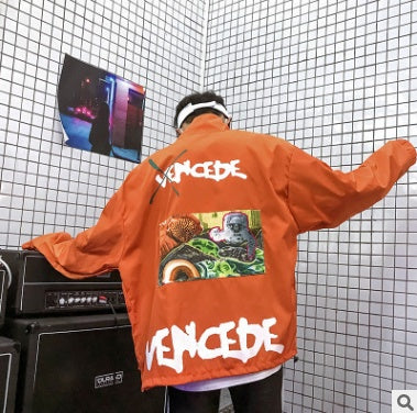 autumn new hip-hop hip hop sports jacket jacket shop owner wind loose printed jacket male