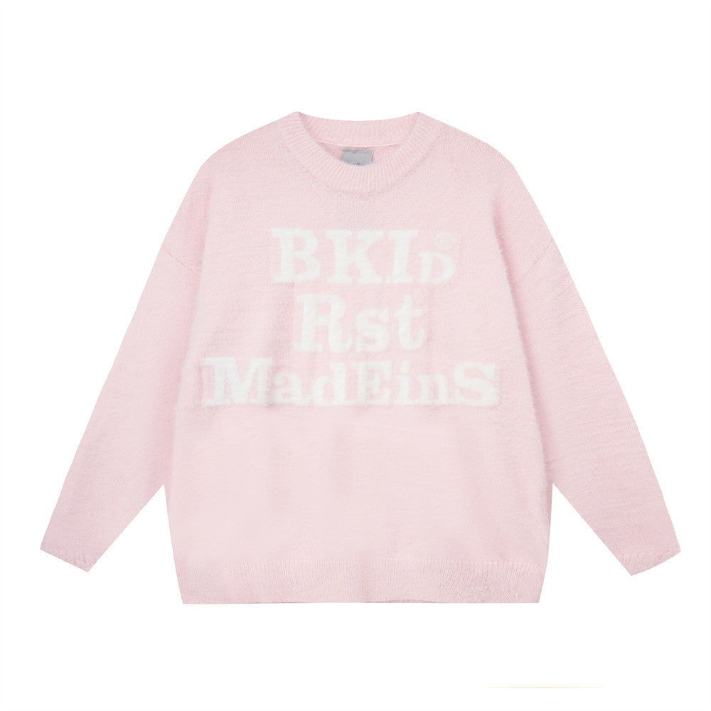 Street Letters Jacquard Round Neck Sweater