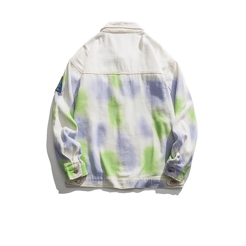 Tie-dye Splash-ink Lapel Jacket Loose College Style Couple All-match Blouse Short Jacket