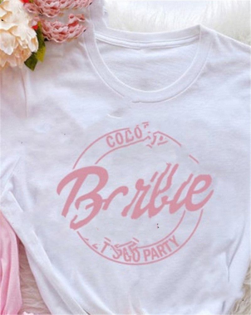 English Print Loose Round Neck Short Sleeve Tee