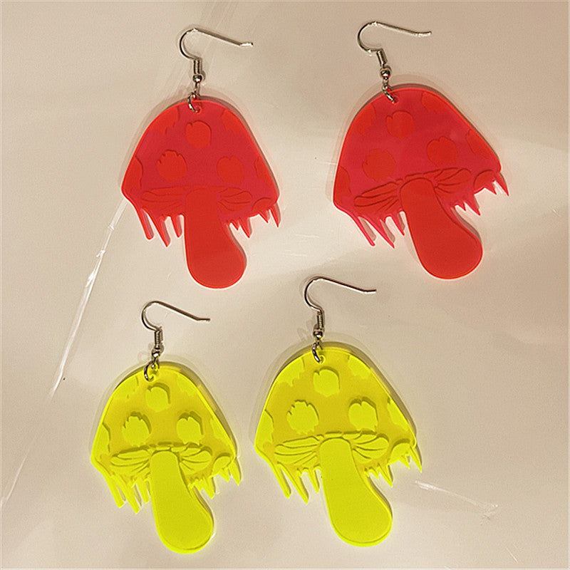 Acrylic Fluorescent Small Mushroom Earrings