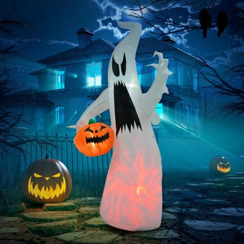 HOMCOM 5.9 Halloween Inflatable Outdoor Decoration Ghost With Pumpkin, Blow Up LED Yard Decor For Garden, Lawn, Party, Holiday, Waterproof