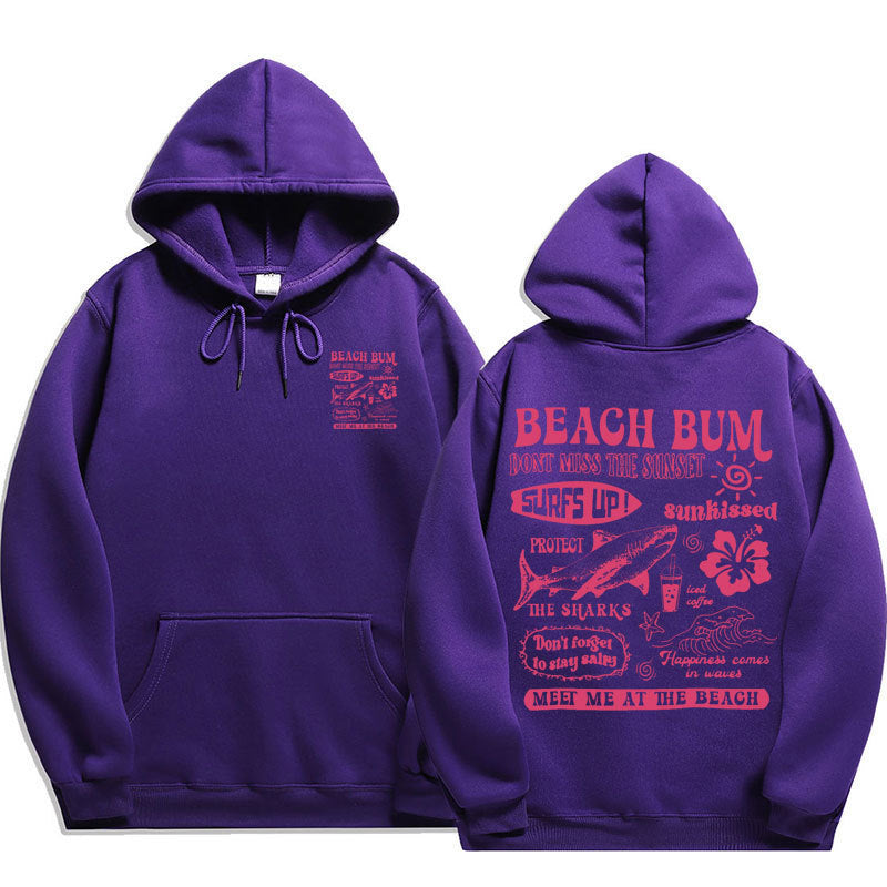 Printed Cuff Thread Hoodie Sweater Top