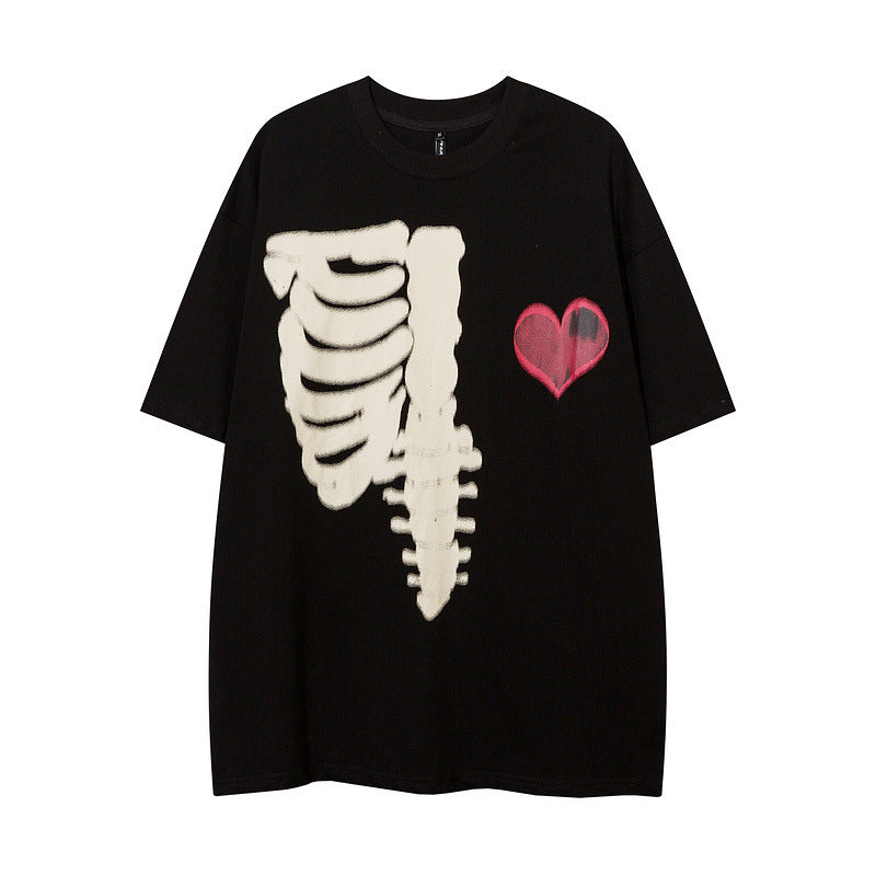 Skull Graffiti Dark Street Loose Brown Print Short Sleeve