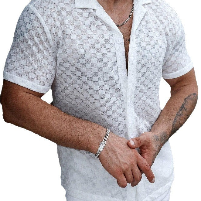 Men's Solid Color Lace Hollow Comfort Casual Shirt