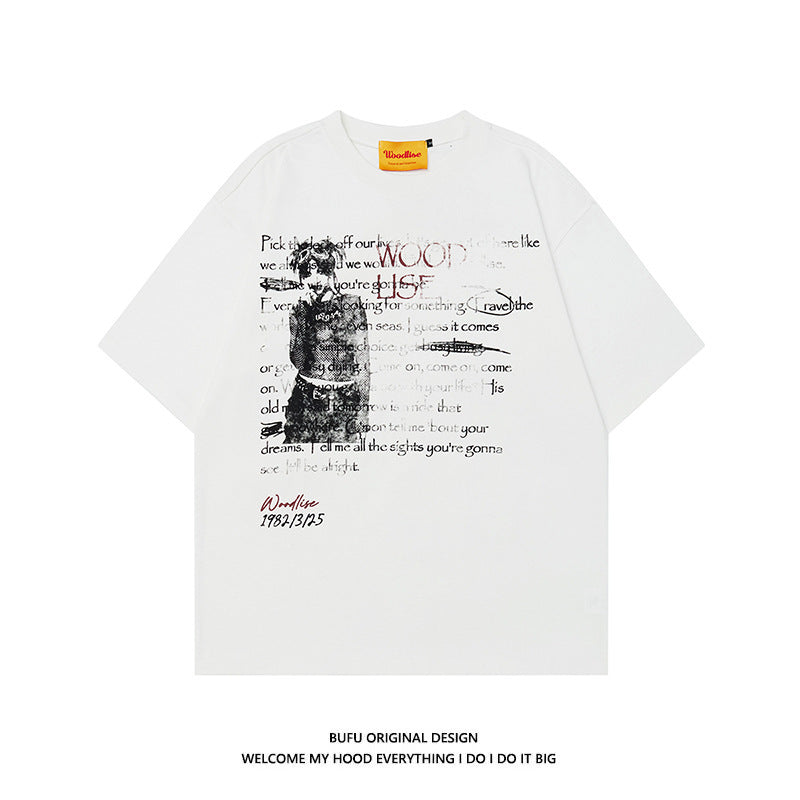 Design Pure Cotton Hip Hop High Street Retro Loose Short Sleeve T-shirt Men