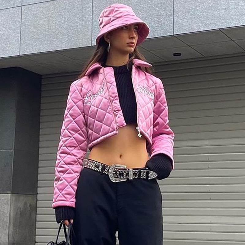 Solid Color Letter Embroidered Casual Jacket